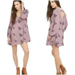 Free People Emma Embroidered Plum Floral Dress large